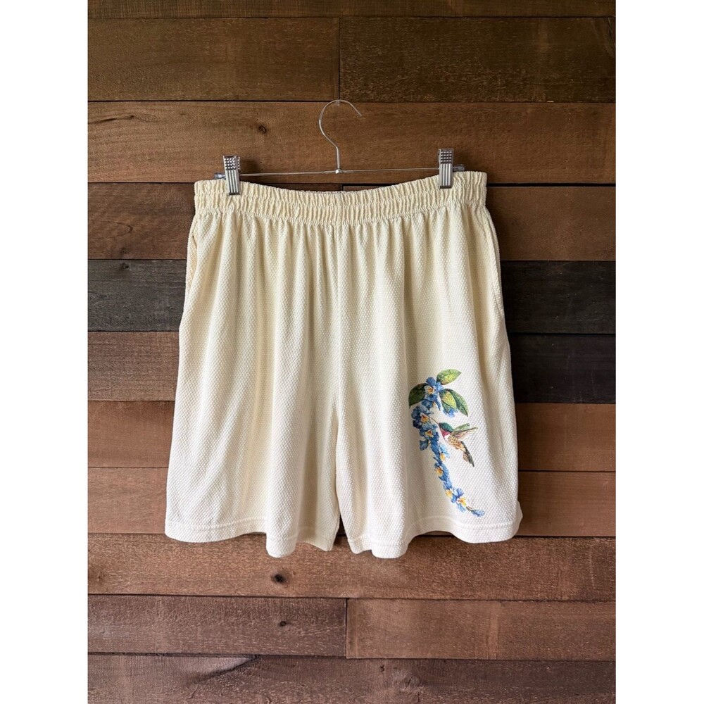 Vintage Hummingbird Floral Shorts Cottagecore Textured High Waist XL
